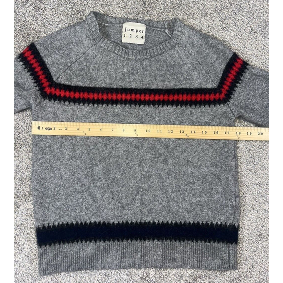 Jumper 1234 Pull Over Knit 100% Cashmere SIZE 1 Sweater Grey Blue Red Striped - Picture 8 of 9